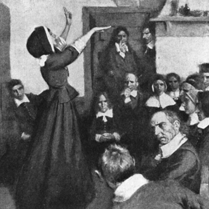 v"Anne Hutchinson Preaching in Her House in Boston," from Harper's Weekly, February 1901. (Library of Congress)